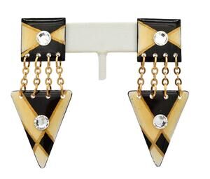 MAM Vintage Earrings Black White Geometric Crystal Gold Dangle 80s UNSIGNED BinZ